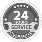 Visual of a 24-hour service guarantee logo, indicating dependable service availability and customer care at all times.